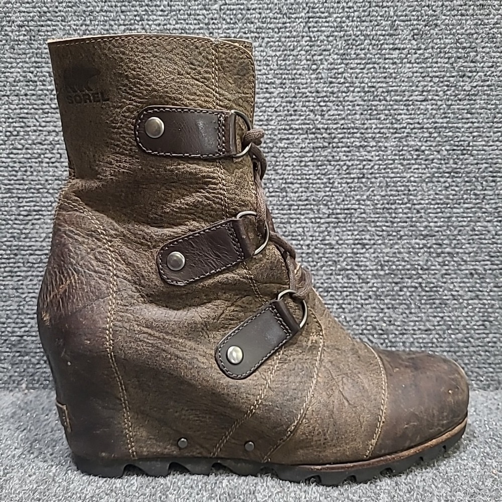 Sorel Joan of Arctic Wedge Lace Up Leather Boots Brown Womens Size 9.5 / EU 40.5 - Picture 7 of 13
